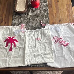 Pink Palm Print Drawstring Bags set of 3
